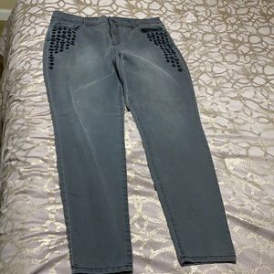 Style & Co Denim Grey Skinny Jeans with Embroidery